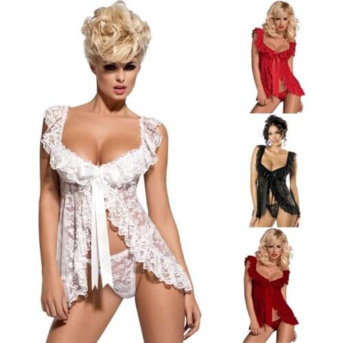 Europe and the United States womens plus size S-6XL sexy lingerie exotic open chest strap Red/Black/White/Claret pajamas Slips