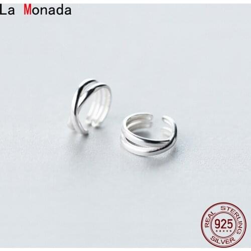 La Monada Line Cross Clip On Earrings Women Silver 925 Minimalist Fine Jewelry 925 Sterling Silver Clip On Earrings For Women