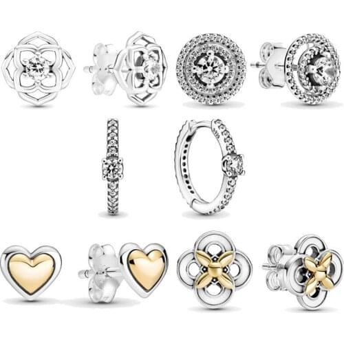 100% S925 Silver New Rose Petal Heart Fashion PAN Earrings Womens Wedding Party Festival Gift Diy Charm Boutique Jewelry