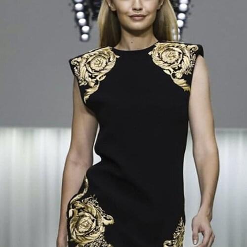 Vintage Retro Embroidery Sleeveless Cotton Women Runway Designer High Quality Luxury Slim Pencil Dress Party Vestido