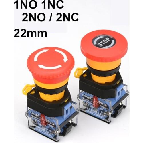 1PCS 22mm Emergency Power Push Button Switch LA38-11ZS stop Mushroom Head Emergency Stop Button Switch Self-Locking