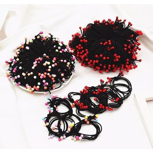 10pcs/lot Women Elastic Band for Hair High Quality Three Floors Cherry Red Beads Elastic Hair Band for Girls Hair Accessories