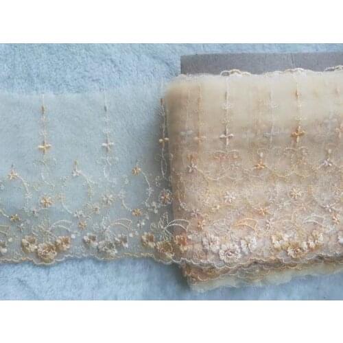 2Yards Yellow Floral Embroidered Lace Trim Tulle Net 15cm Width Fabric For Lingerie Underwear Home Textile Dolls Dress Decor