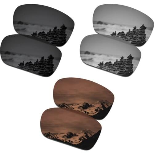 SmartVLT 3 Pairs Polarized Sunglasses Replacement Lenses for Oakley TwoFace Stealth Black and Silver Titanium and Amber Brown