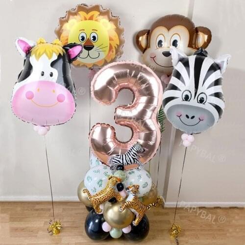 49pcs Chrome Metallic Latex Balloon Jungle Animal Balloons Set 32inch Number Globos Birthday Party Baby Shower Decor Inflatable