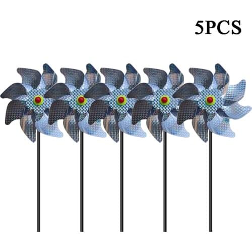 5pcs Bird Repeller Pinwheels Reflective Sparkly Bird Deterrent Windmill Protect Garden Plant Flower Garden Lawn Decoration