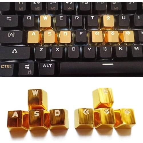 8pcs Gold Metal Keycaps WASD ARROW Zinc Alloy KeyCap Backlit Key Cap For Cherry MX Switch Mechanical Keyboard OEM Profile