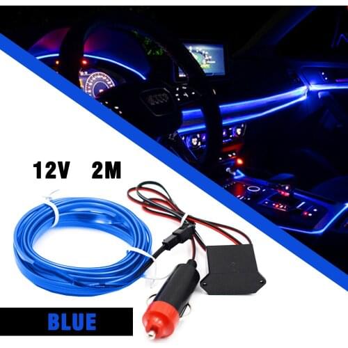 2M Car EL Wire LED Strip with Cigarette Drive Decoration Tube Atmosphere Lamp LED Ambient Interior Light For Ford BMW Opel VW