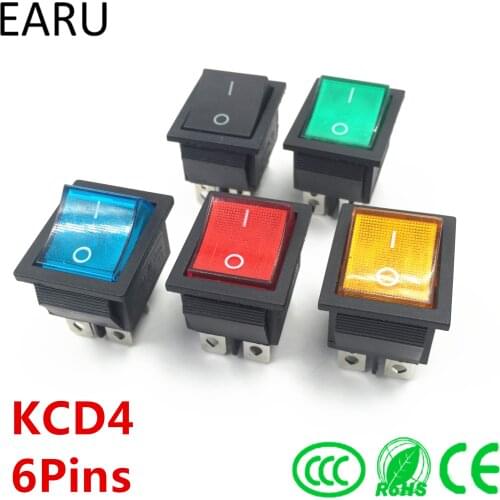 Latching Rocker Switch Power Switch I/O 6 Pins With Light 16A 250VAC 20A 125VAC KCD4 Green Red Yellow Blue Black Boat DPST