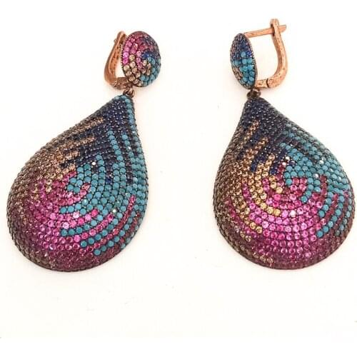 925 sterling silver Large drop earrings dangling mixed stone Jewellery earrings for women handmade birthday anniversary gift