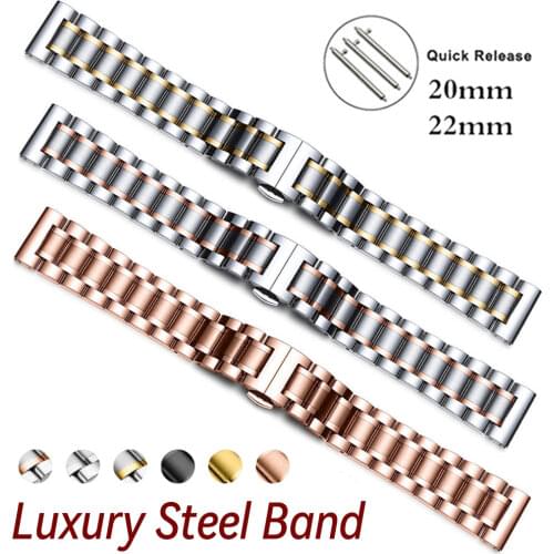 18 22 20mm Stainless Steel Band For SAMSUNG Galaxy Watch 3 41 42 46mm For Amazfit Bip GTR Bracelet For Seiko Solid Metal straps