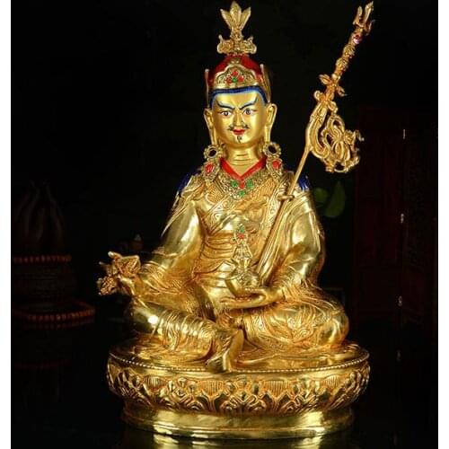 Buddhist utensils Buddha figure HOME efficacious Talisman House Protection 33CM Gilt Tibetan Padmasambhava Guru Rinpoche Buddha