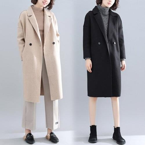 Black Outwear woolen coat autumn winter new fashion double-breasted Slim was thin solid color long temperament Abrigos D139