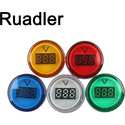 22mm LED Digital Display Gauge Volt Voltage Meter Indicator Signal Lamp Voltmeter Lights Tester Measuring Range AC 20V -500V