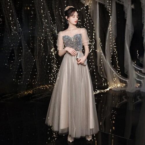 Long Banquet Temperament Can Usually Wear Thin Fairy Sister Group Bridesmaid Evening Dress Skirt Female Wedding Toast Dress A035