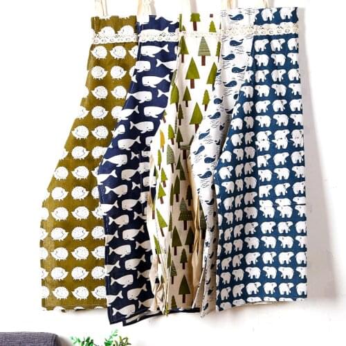 1Pcs Tree Fish Print Cotton Linen Apron Woman Adult Bibs Home Cooking Baking Coffee Shop Cleaning Aprons Kitchen Accessory 46096