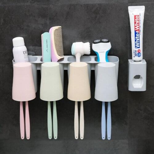 HS050 Fashion family toothbrush holder Wall mounted toothbrush rack wash suit with automatic toothpaste extruder