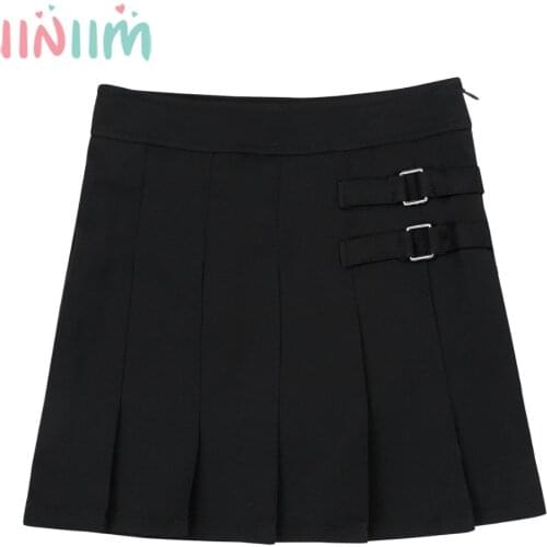 Iiniim Girls School Uniform Pleated Side Zipper Scooter Skirt with Hidden Shorts Teenagers Skirts Formal Daily Wear