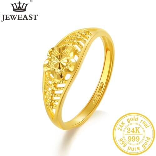 JLZB 24K Pure Gold Ring Real AU 999 Solid Gold Rings Elegant Shiny Beautiful Upscale Trendy Classic Jewelry Hot Sell New 2020