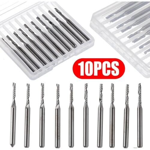 10pcs 3.175mm Single Flutes Carbide End Mills CNC Router Bit Spiral Woodworking Milling Cutter 1/8" Shank for Wood Cutting