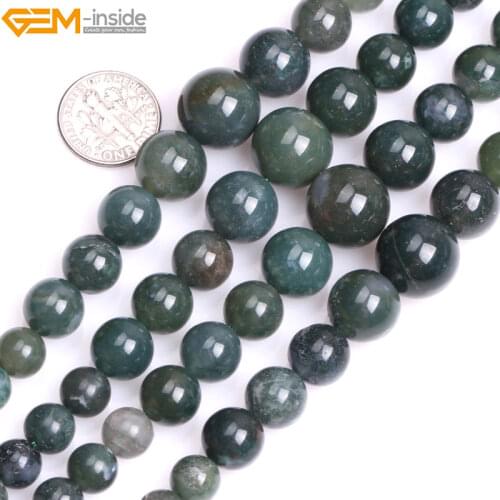 Gem-inside Natural Blue Jades Round Moss Agates Beads For Jewelry Making 6-14mm 15inches DIY Jewellery