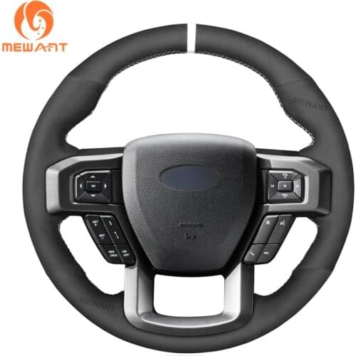 MEWANT Black Suede Car Steering Wheel Cover Braid for Ford F-150 Raptor 2015 2016 2017 2018 2019-2020