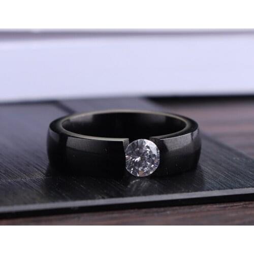 Fashion Men Ring Luxury 6mm Zircon Stainless Steel Ring for Men Wedding Engagement Anniversary Gift Jewelry Accessories
