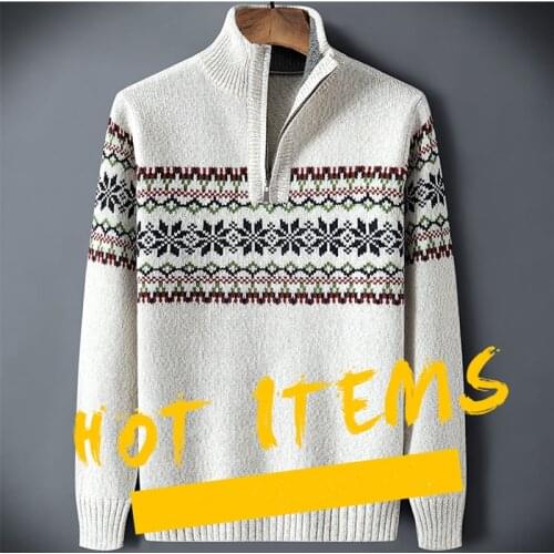 Knitted Turtleneck Men Pullovers Thicke Autumn Winter Flower Christmas Mens Sweater Zipper Knitwear