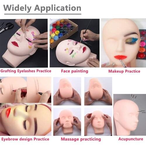 Massage Mannequin Head Flat Eye Facial Eyelash Eyelash Extension Makeup Practice Cosmetic Model Professional Training Heads Tool