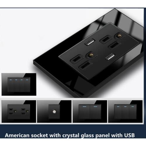 Depoguye Black Crystal Glass Usb Wall Charger Phone Socket,US Standard Wall Power Outlet with 2 USB Ports 5v 2.1A Plug Adapter
