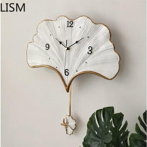 Clocks Wall Home Decor Living Room Ginkgo Leaf Swing Wall Clock Fashion Clock Personality Creative Household Silent Quartz Clock