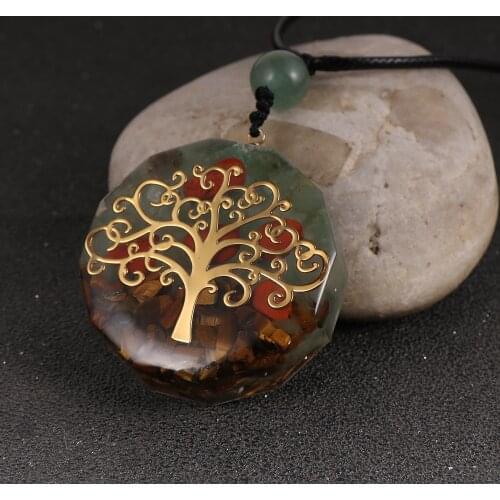 Natural Stone Green Tanglin Tiger Eye Chip Gravel Oronge Necklace Orgonite Tree Of Life Pendant Pendulum Healing Reiki Jewelry