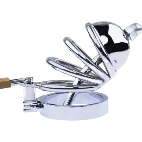 Latest Design Medium Male Stainless Steel Cock Penis Cage Ring With Catheter Chastity Belt Device BDSM Sex Toy Product 924