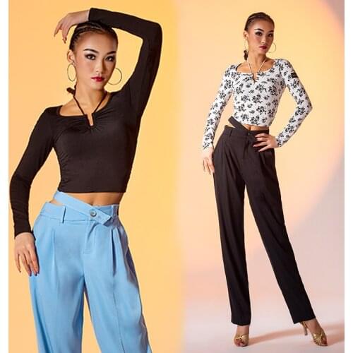 Latin Dance Clothes Female Adult Long Sleeves Tops Samba Rumba Shirts Women Latin Dance Practice Clothing Training Tops DNV15250