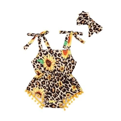 Baby Clothes 2PCS Toddler Baby Girls Summer Sunflower Leopard Sleeveless Bodysuit Jumpsuit Outfit