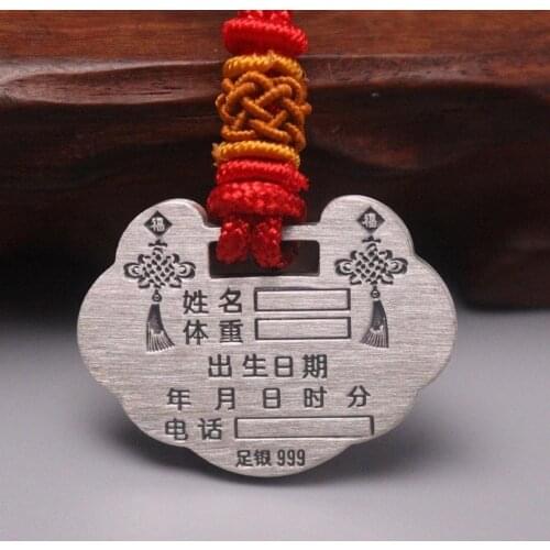 Real Silver 999 Pendant Blessing For Women Baby Pendant Lucky Longevity Lock Can be Lettering Lock Plate Lovely