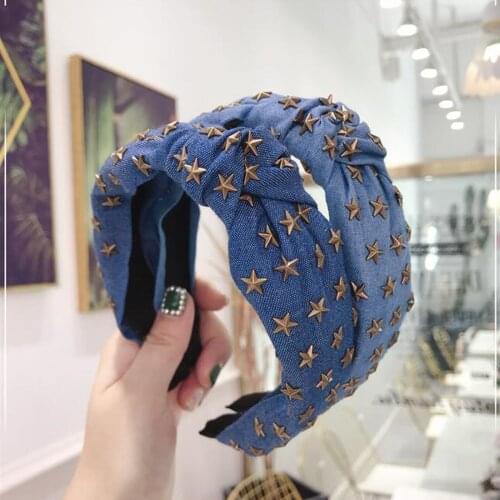New Fashion Denim Headband Women Middle Knot Star Hairband Girls 3 Colors Blue Hair Accessories Adult Fashion Casual Headwear