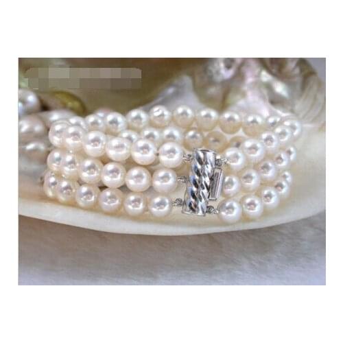 Nature 3row round white FW pearls Bracelet 925ss free shipping