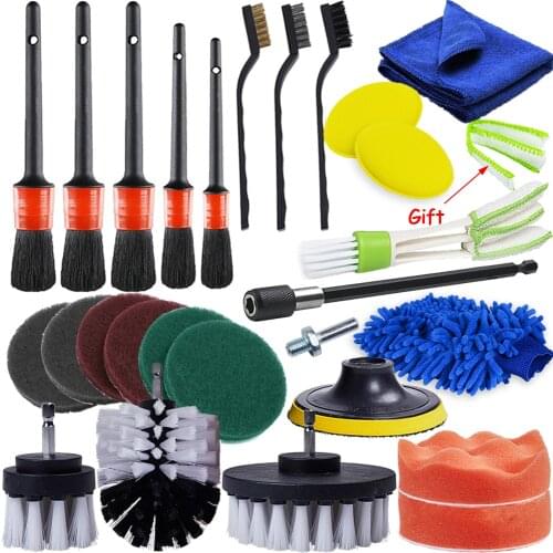 26Pcs Detailing Brush Car Cleaning Brush For Car Wheel Rim Wash Drill Brush For Car Leather Air Vents Cleaning Carpet Brushes