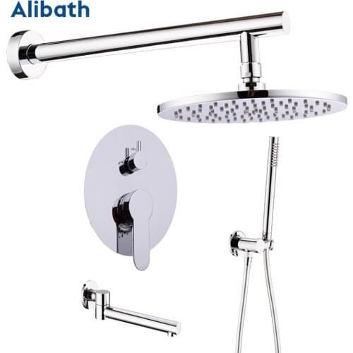 Chrome Concealed Bathroom Shower Faucet Wall Mount Shower Set Chrome Mixers Tap With Handshower 8/10/12" Rainfall Shower Head