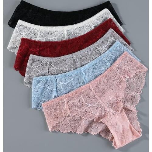 3Pcs Womens Panties Sexy Lace Underwear Panties Transparent Lace Transparent Seamless Breathable Low-waist Briefs for Ladies