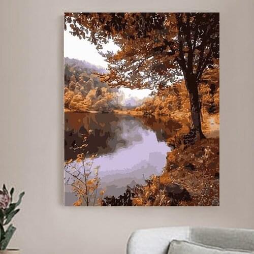 Verf Meisje Schilderij Van Nummers Landschap Diy OliePaint By Number View Canvas Verf Art Pictures Home Decor 40X50cm Rural Warm
