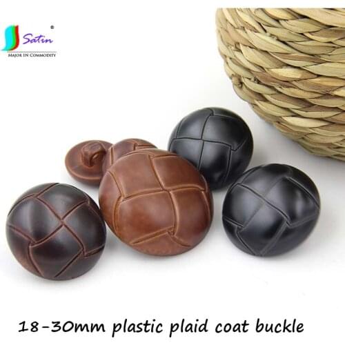 High Quality 18-30mm Coffee Brown Black Plastic Plaid Coat Buckle DIY Sewing Clothes Material Faux Leather Sweater Button S0063F