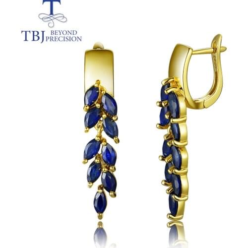 TBJ,new style fashion natural gemstone sapphire clasp earring 925 sterling silver yellow gold fine jewelry for lady daily wear