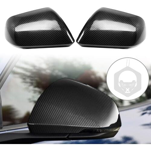 1Pair Real Carbon Fiber Car Rearview Side Mirrors Cover Cap For 2015-2020 Ford Mustang W/O Mirror Turn Signal Light