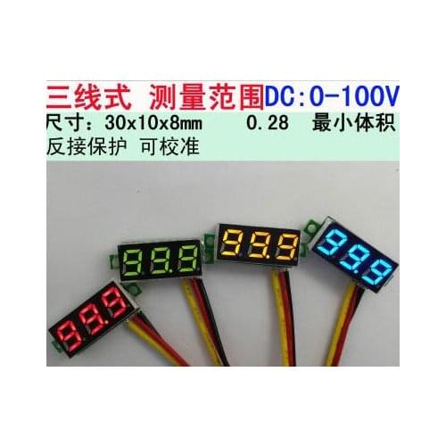 10PCS x 0.28 inch Yellow 3 wire Portable Voltmeter DC0-100V Yellow Light Digital LED Panel Voltage Meter LED display