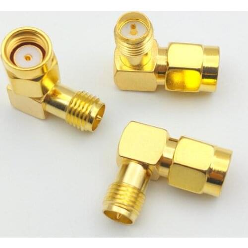 100pcs copper RP-SMA male jack center to RP-SMA female right angle adapter