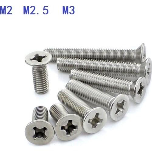 200pcs/Lot M2 M2.5 M3 304 Stainless Steel Cross Phillips Flat Countersunk Head Machine Screw Bolts Length 3mm-80mm