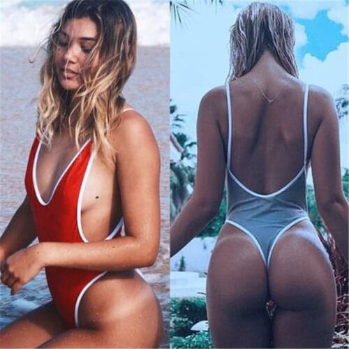 2020 Deep V Neck Thong Swimwear Women One Piece Swimsuit Female Trikini High Cut Monokini Backless Bathing Suit Swim Bodysuit