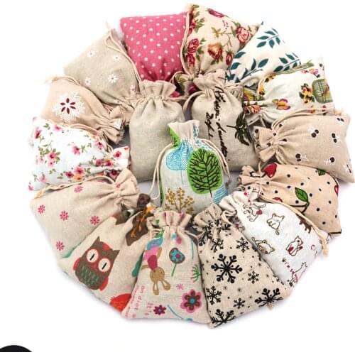 5PCS 10x14cm Cotton Linen Bags Cute Style Gift Drawstring Bags Neckalce Bracelets Bangle Jewelry Wedding Party Favor Holder Bag